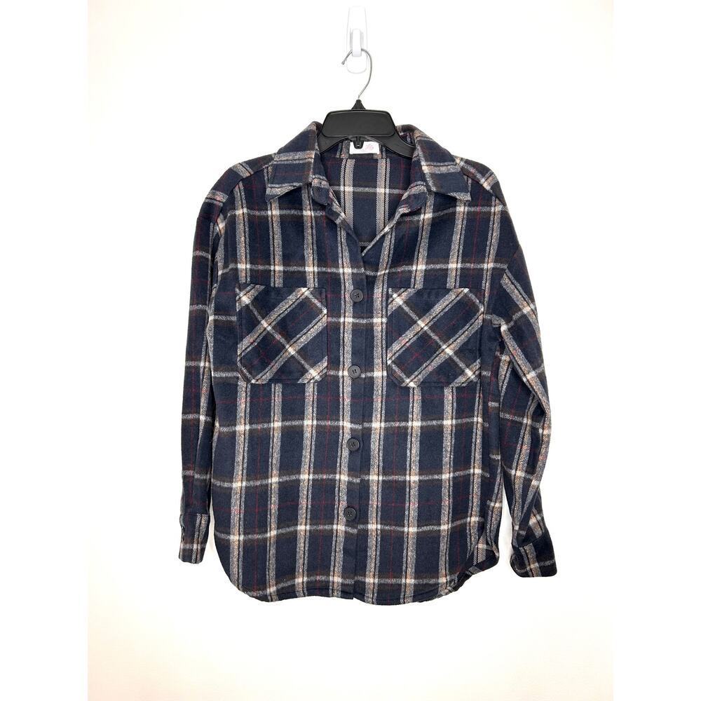 Pink Lily Fleece Plaid Button Up Shirt Jacket Sz S Boho Cowgirl Cabincore Cozy